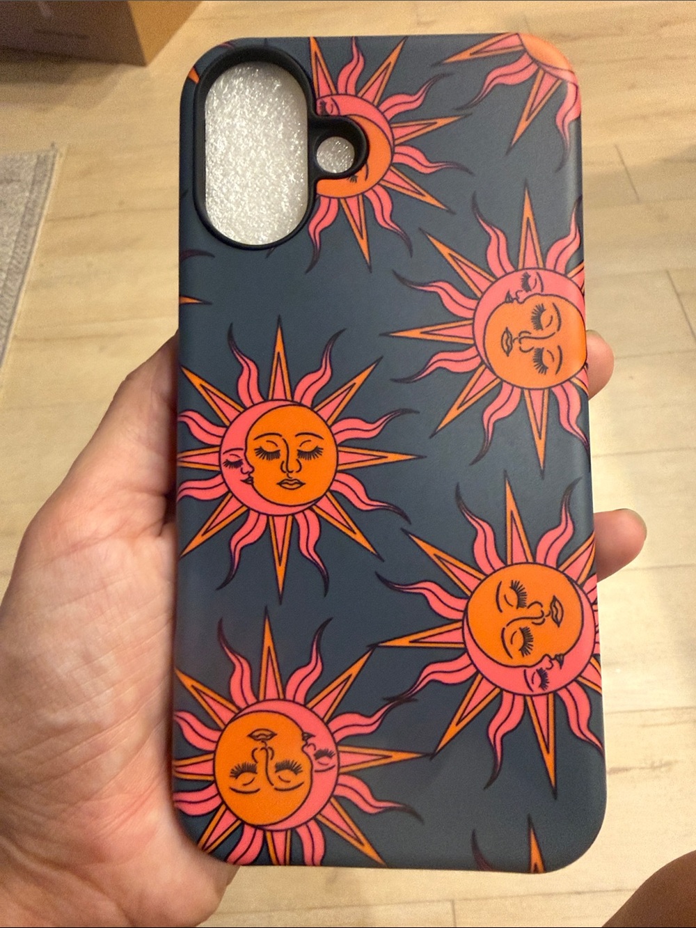Sunburst Graphic Phone Case - Pink & Orange on Dark Green - Unbranded